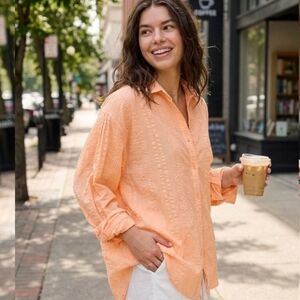 Aerie Seersucker Coverup Shirt - Beach Peach
